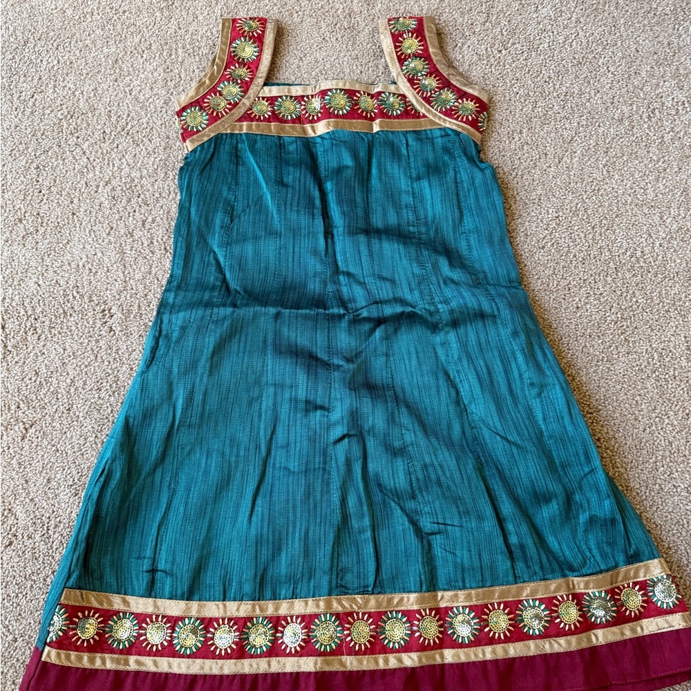 Teal and Red Kids Anarkali top pant not included